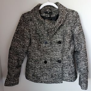 H&M Black & White Faux Tweed Peacoat Sz 6